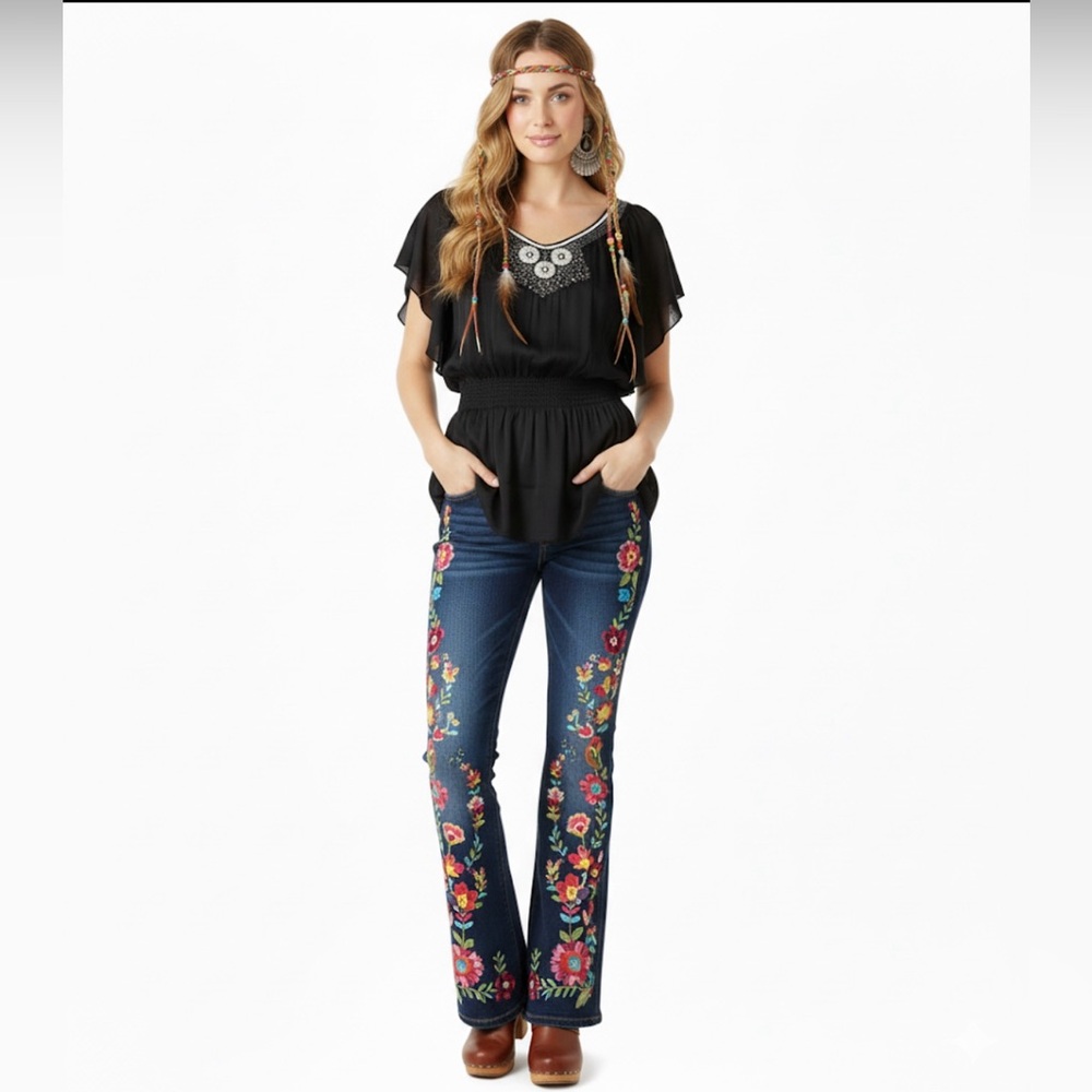 NWT Lucy Paris Flowy Flutter Sleeves Boho BlouseTop SZ Medium - Picture 1 of 14